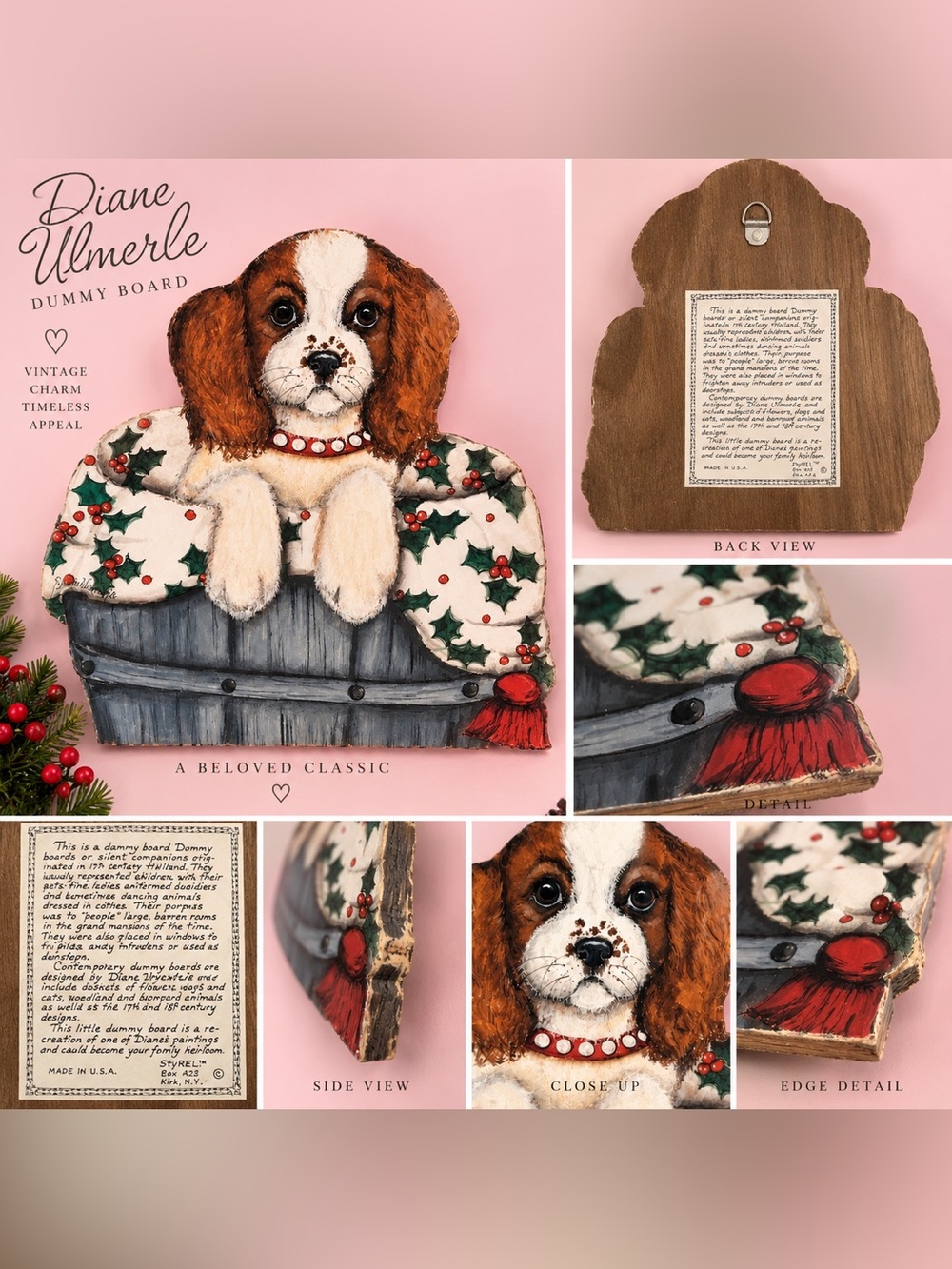 Vintage Diane Ulmerle Dummy Board Cavalier King Charles Spaniel Christmas Dog